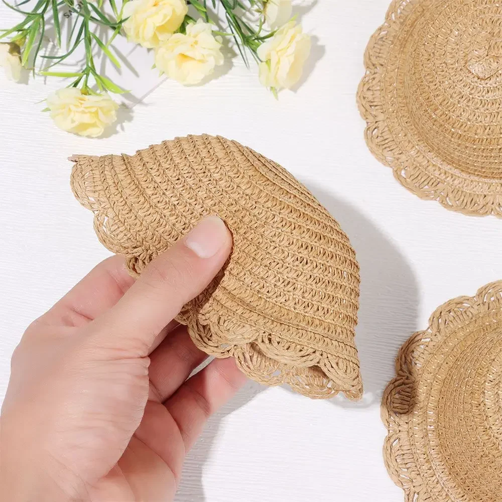 Ob11 sombrero de paja tejido a mano para casa muñecas - imagen 2