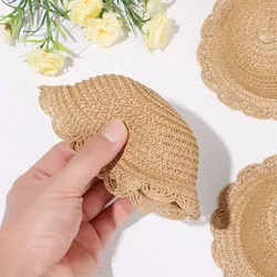 Ob11 sombrero de paja tejido a mano para casa muñecas