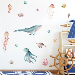 Pegatinas de pared infantiles marinas con ballena y pulpo