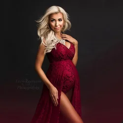 Vestido de maternidad sin mangas de encaje para sesión de fotos
