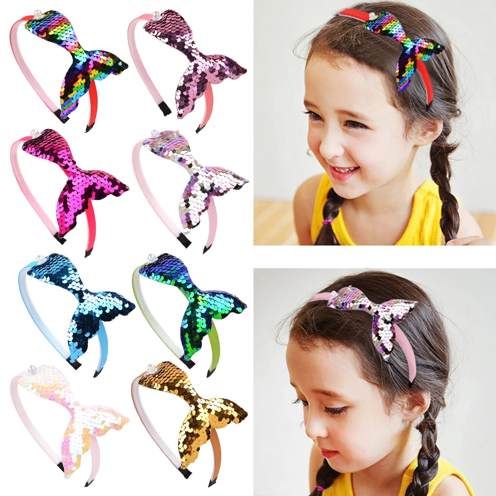 Diadema de sirena con lentejuelas y perlas arcoíris para niñas - imagen 2