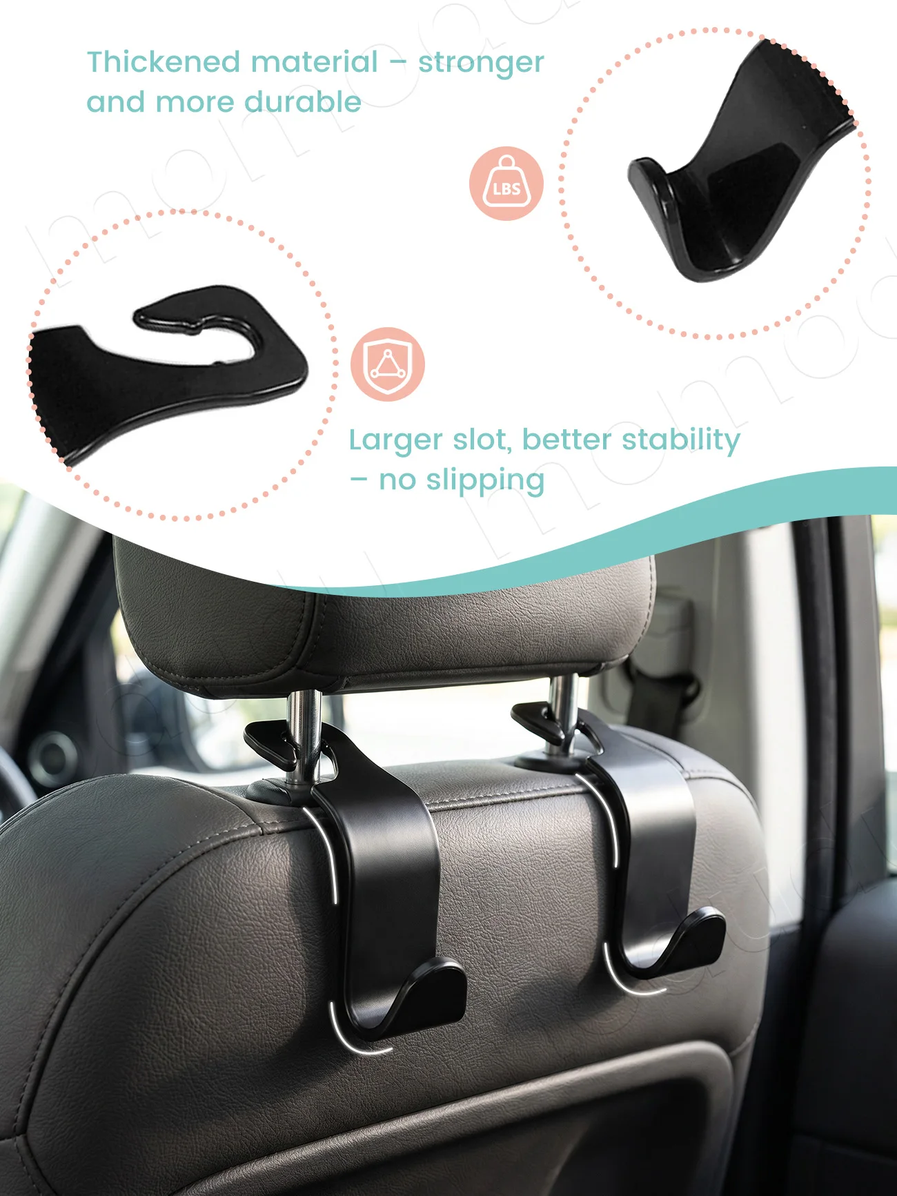 Ganchos para reposacabezas de coche con clips fijadores - imagen 4