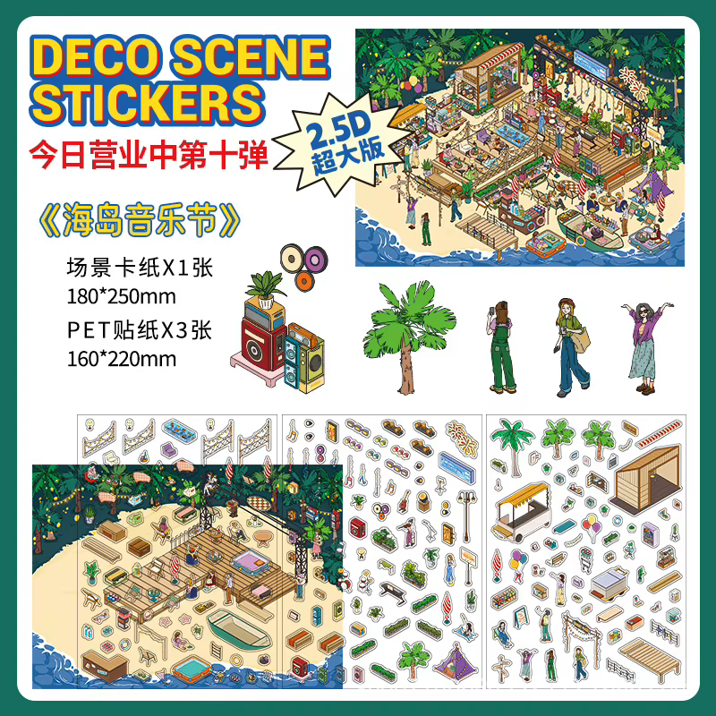 Pegatinas 2.5D para casas en miniatura temática Abierto negocios