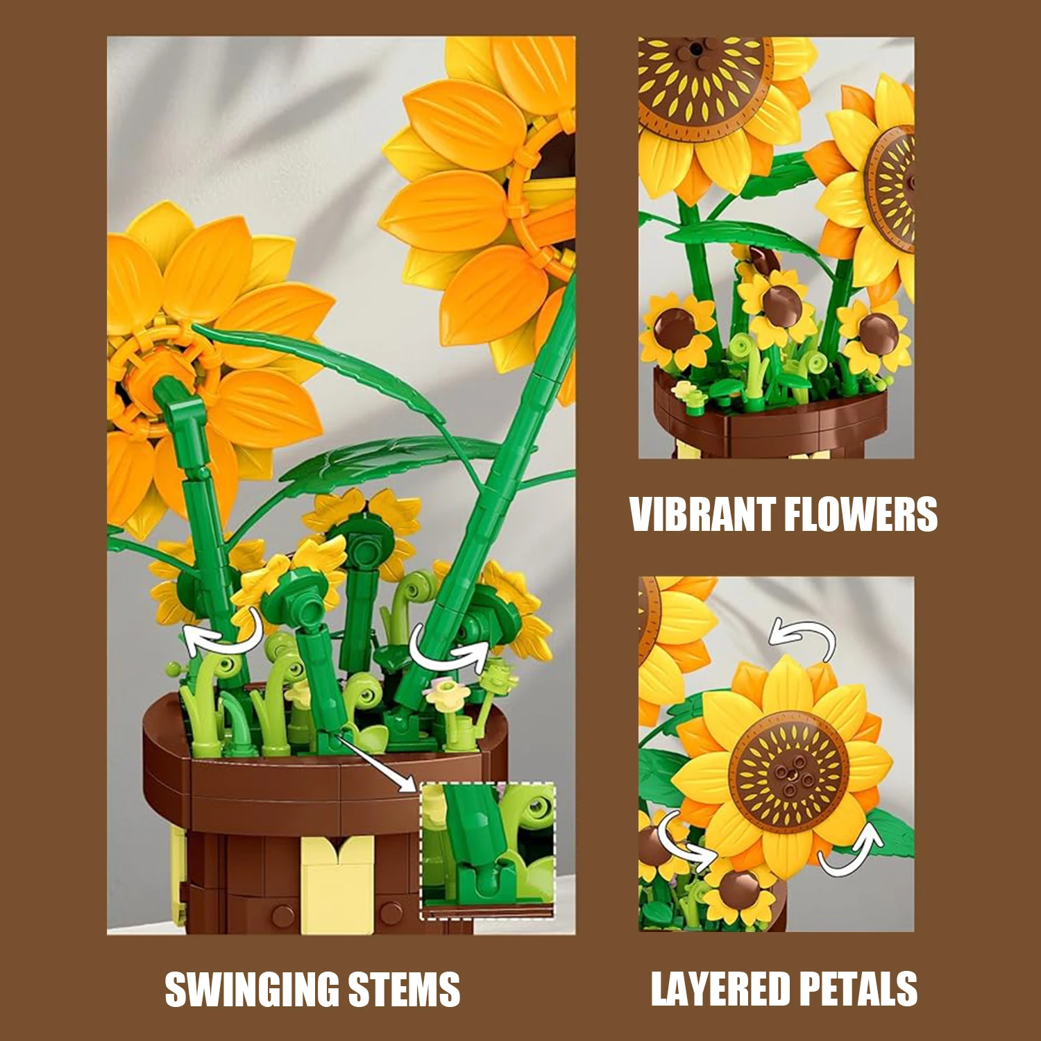 Set bloques de construcción bonsái girasol con flores en maceta - imagen 5