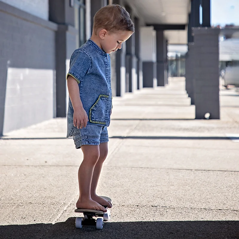 Vestido vaquero para niña, conjunto de verano con bolsillos contraste
