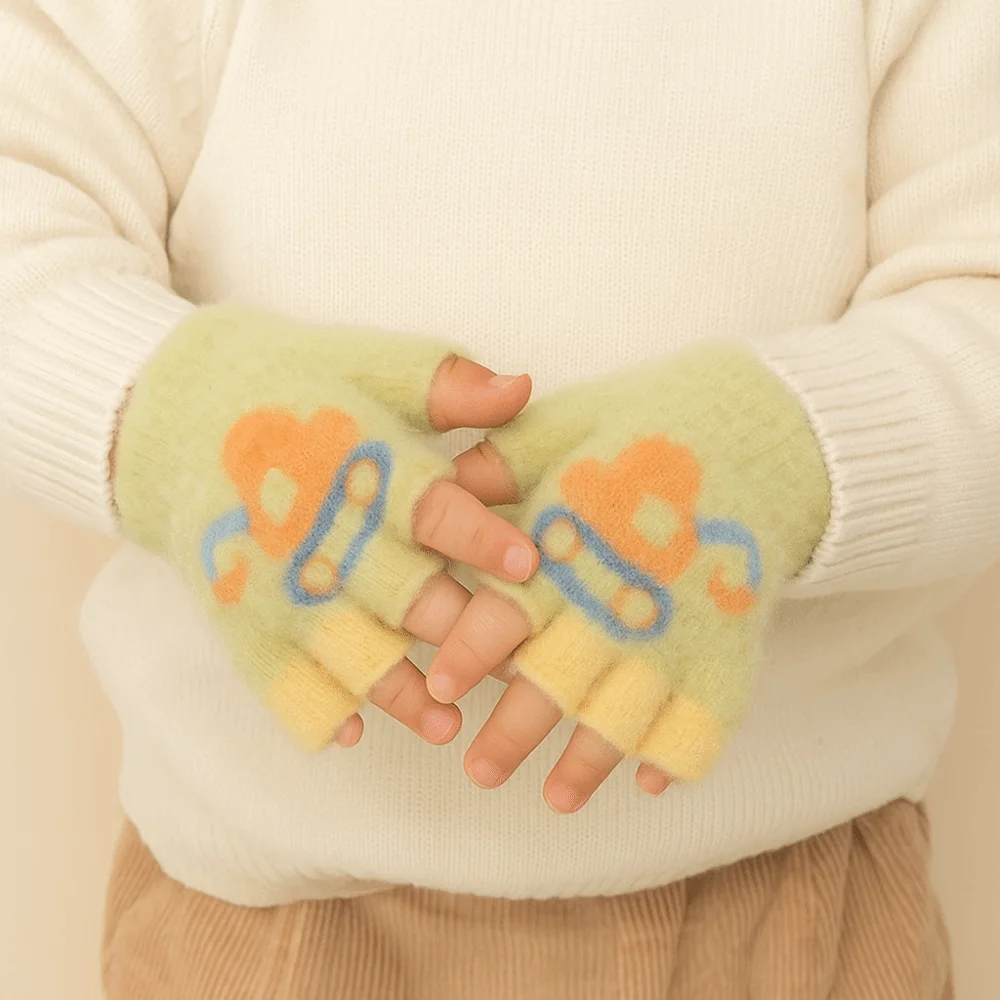 Guantes infantiles de medio dedo con dibujos animados tejido calido - imagen 2