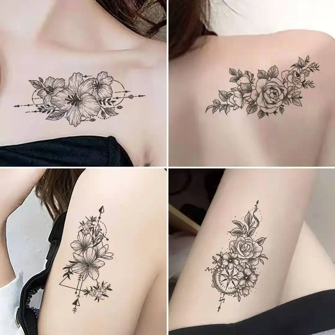 Pegatinas de tatuajes temporales infantiles con diseños de flores y mariposas - imagen 3