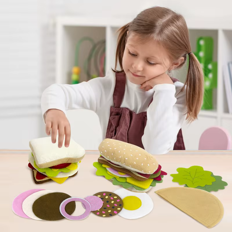 Juego de comida fieltro con sándwich y hamburguesa para niños - imagen 4