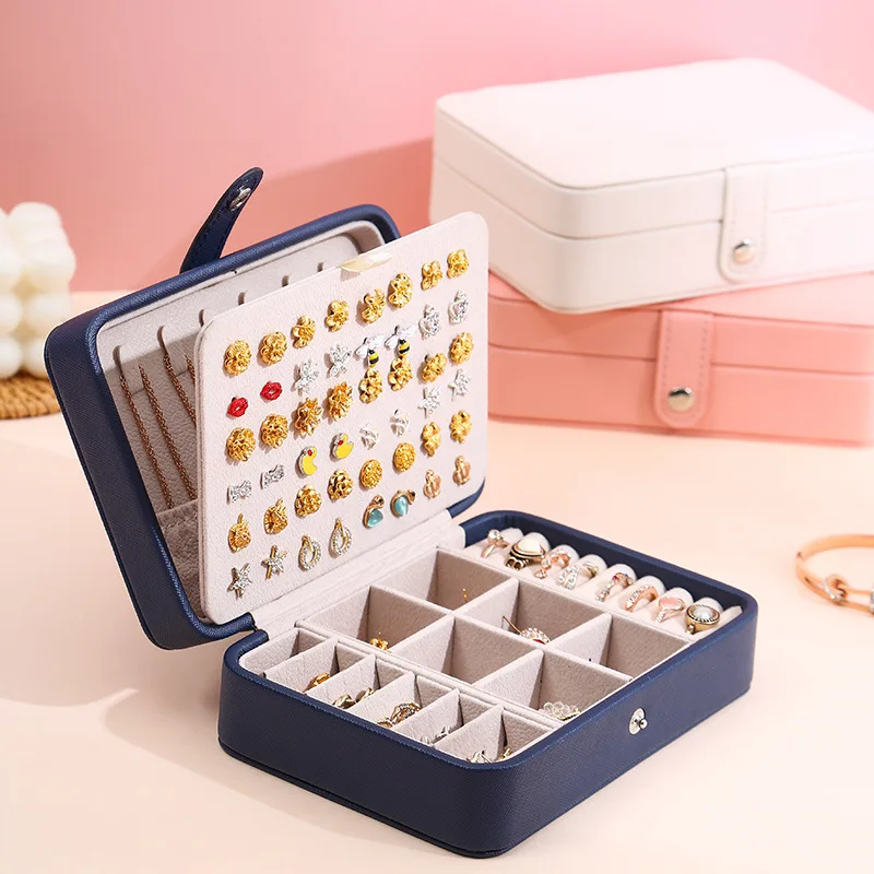Joyero organizador portátil de cuero PU para pendientes y collares - imagen 3