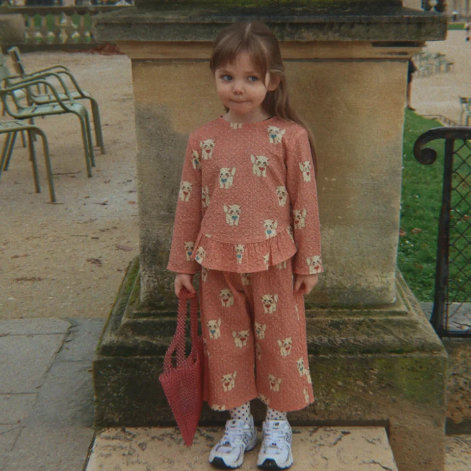 KS Conjunto de niña primavera con vestido algodón estampado gato - imagen 5