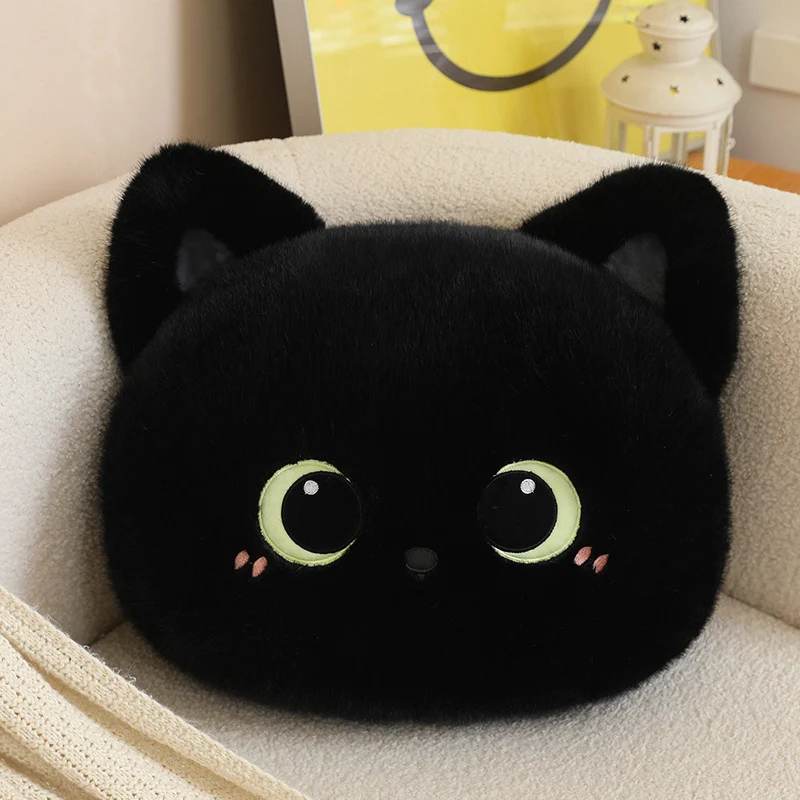 Almohada de felpa de gato calico negro