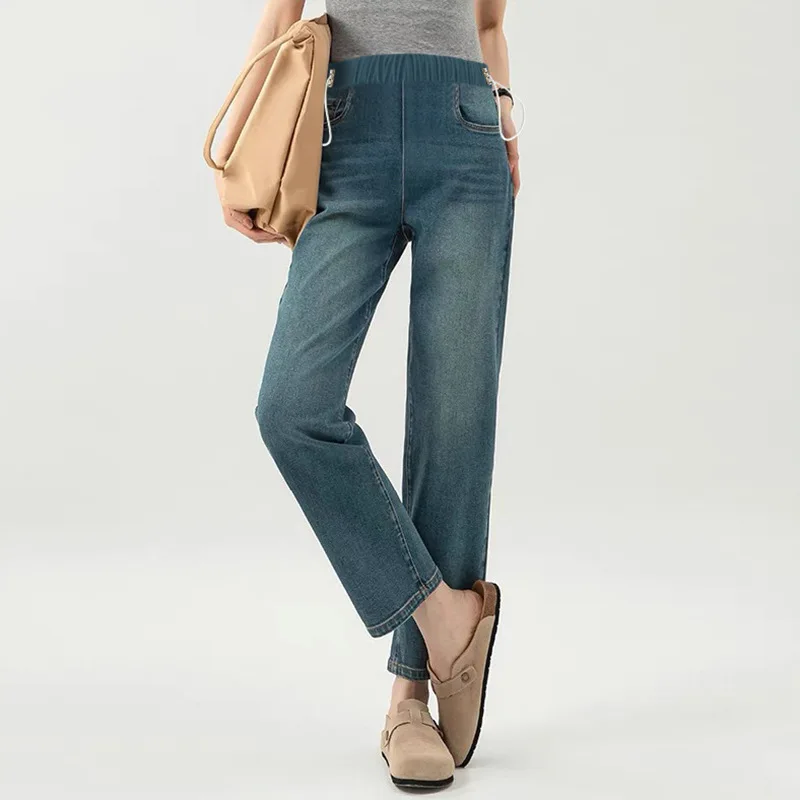 Pantalones vaqueros premamá de algodón con cordón y pierna recta - imagen 2
