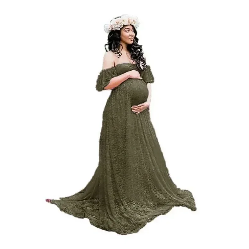 Vestido de maternidad encaje con cola para sesión fotográfica - imagen 2
