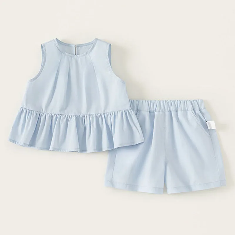 Conjunto de verano niña sin mangas: top liso y pantalón corto - imagen 2