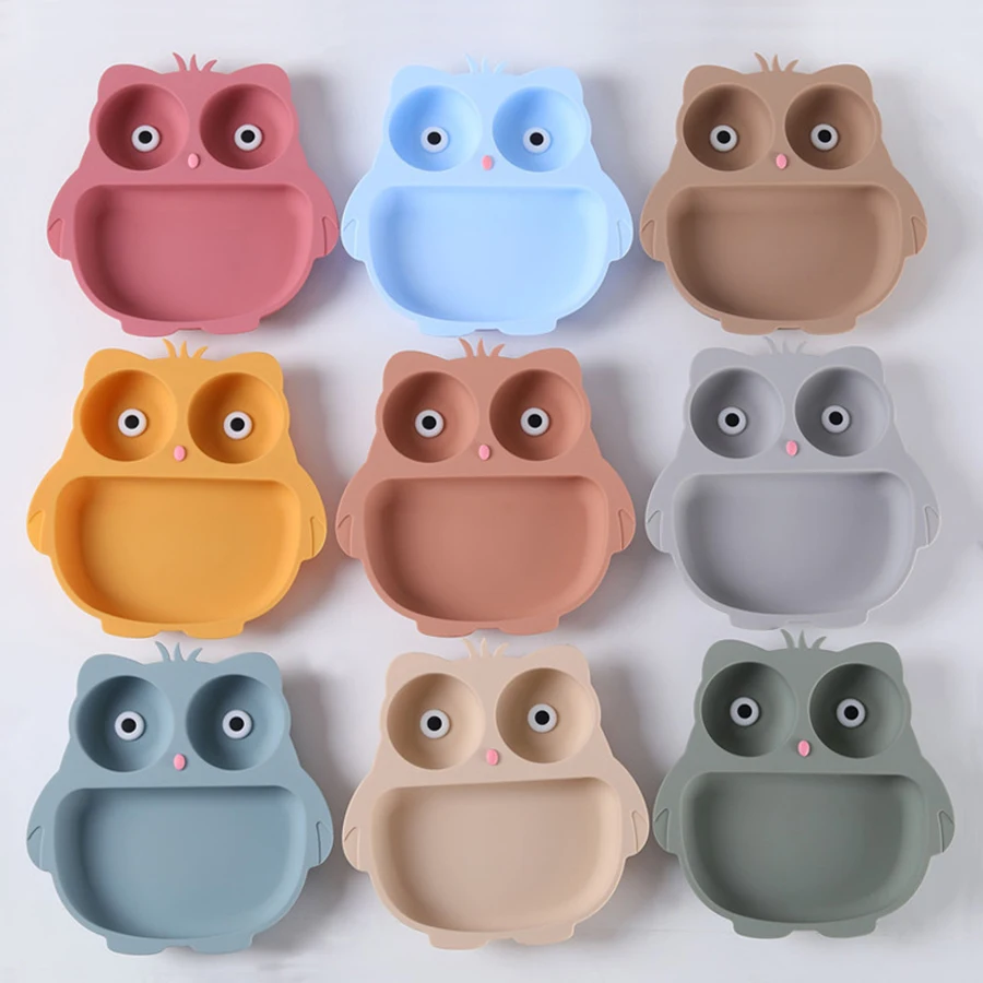 Vajilla de silicona infantil con plato búho y ventosa para bebés - imagen 3