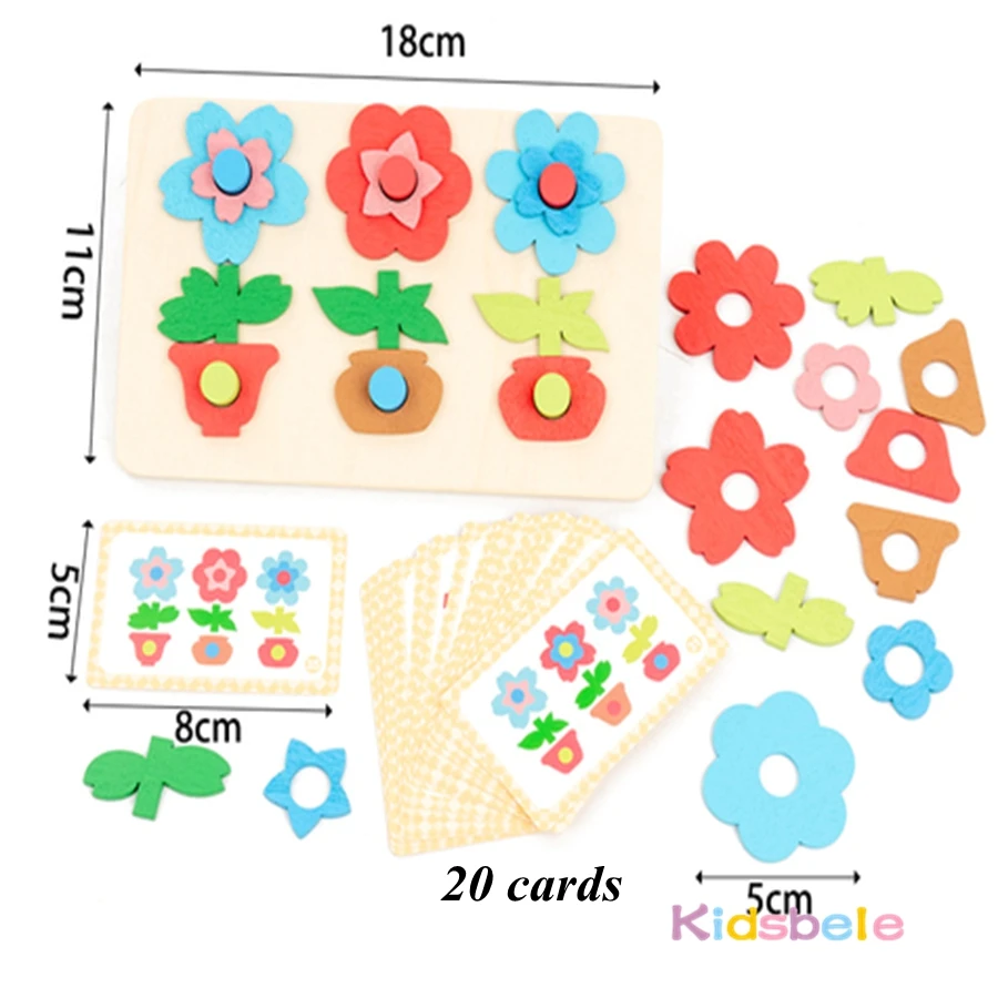 Puzle Montessori de madera con formas geométricas florales - imagen 2