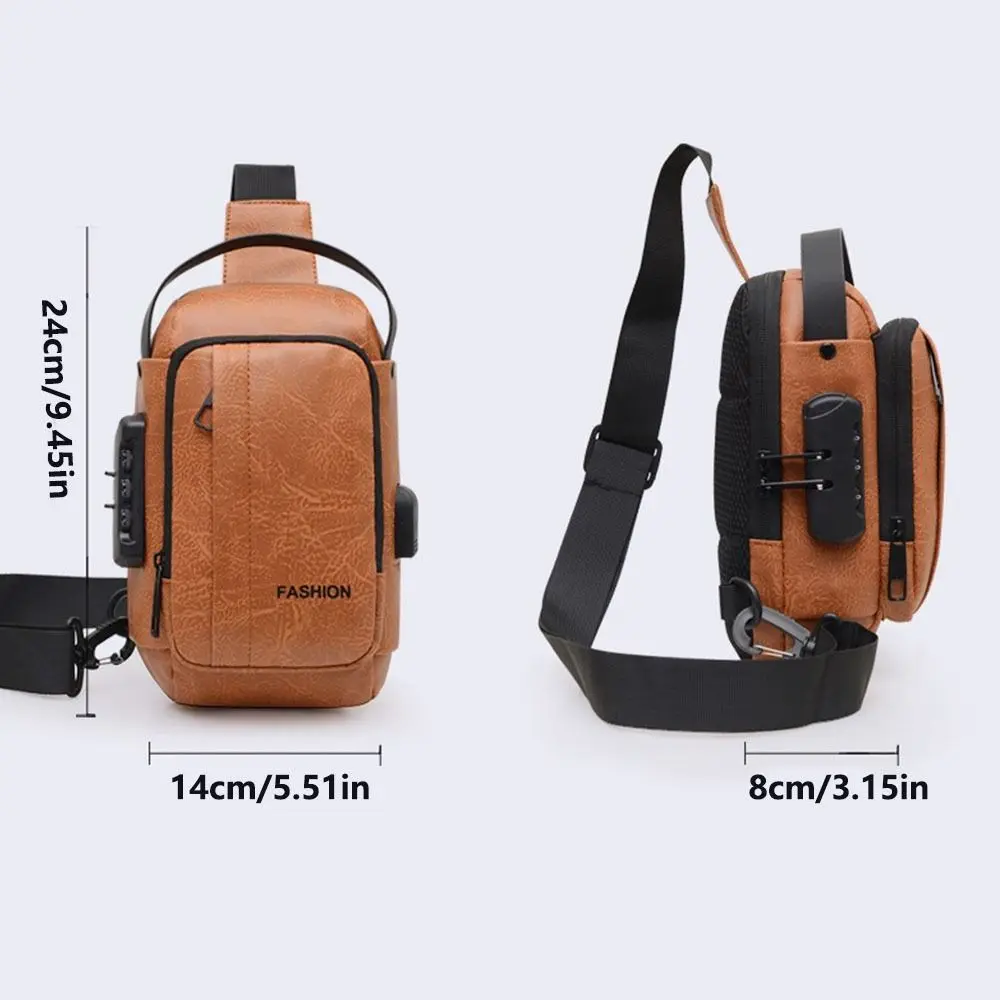 Bolso antirrobo de pecho impermeable cuero PU con USB y bandolera - imagen 3