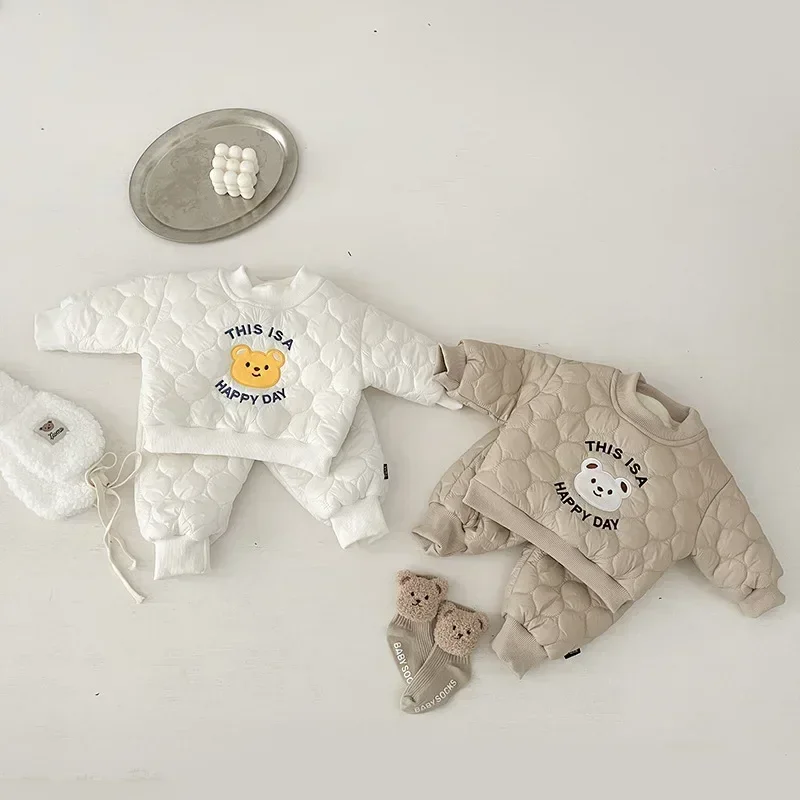 Conjunto de invierno para bebé con osito animado estilo coreano de felpa