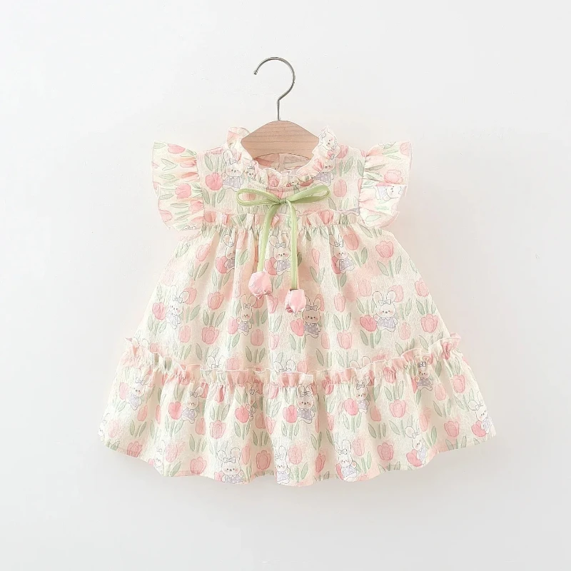 Vestido de verano niña con estampado de tulipanes y volantes - imagen 4