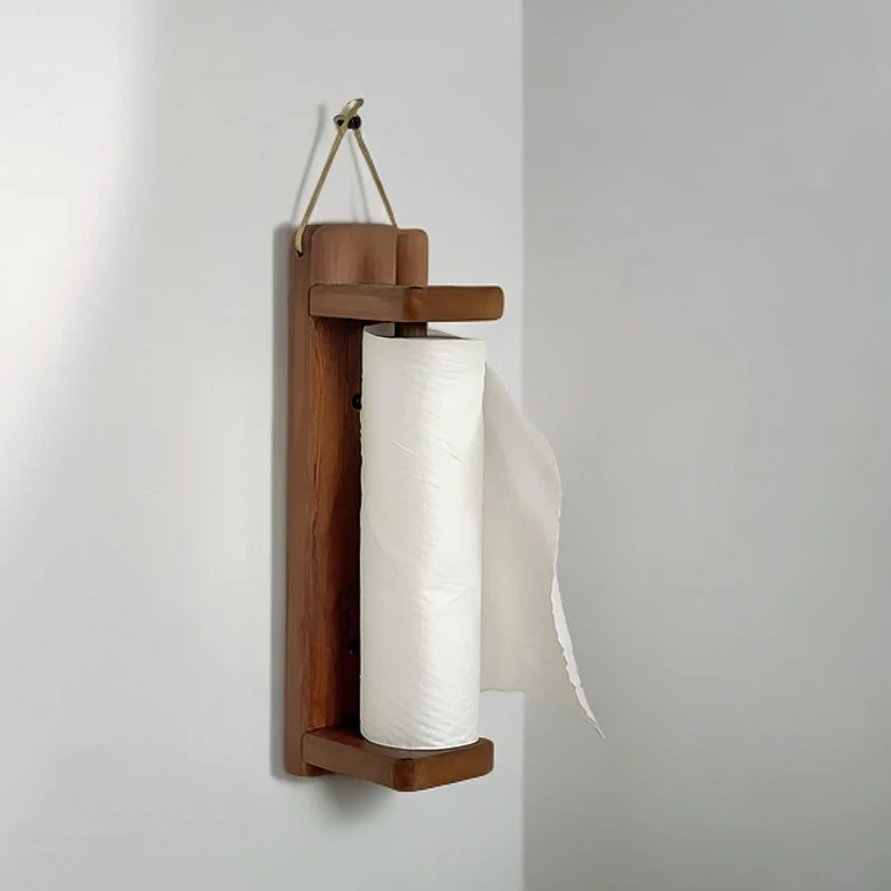 Portarrollos papel higiénico de madera para pared estilo rústico - imagen 2