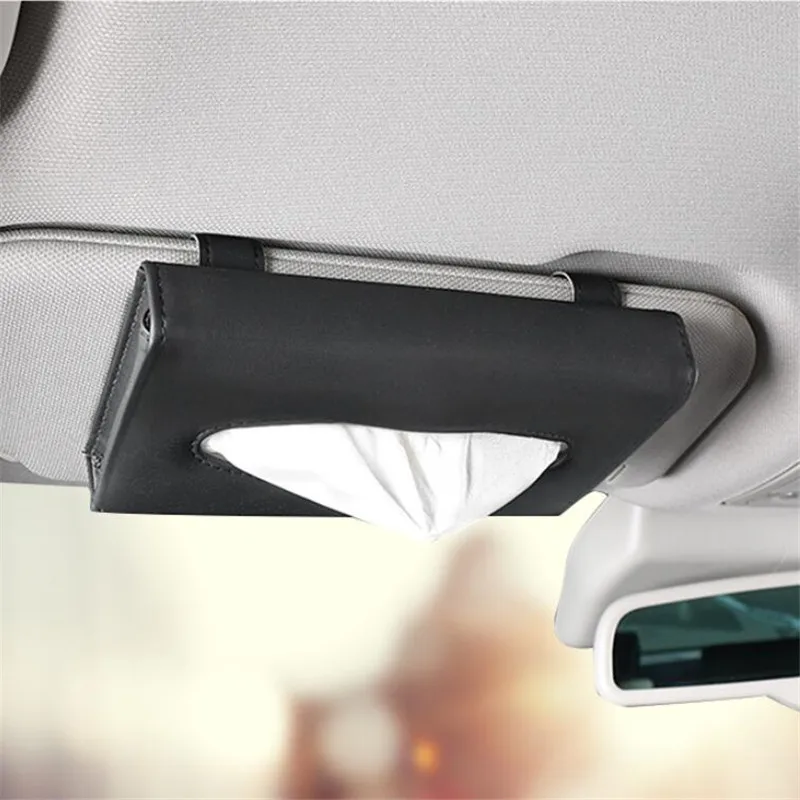Caja de pañuelos para coche en cuero PU con soporte parasol compacto - imagen 5