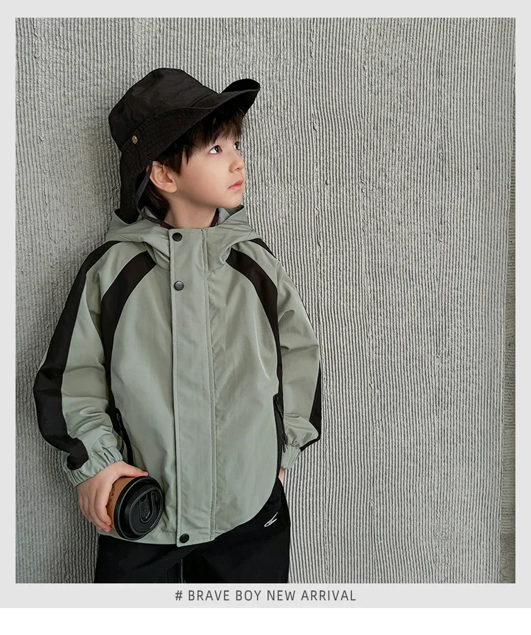 Chaqueta infantil azul con capucha, diseño coreano