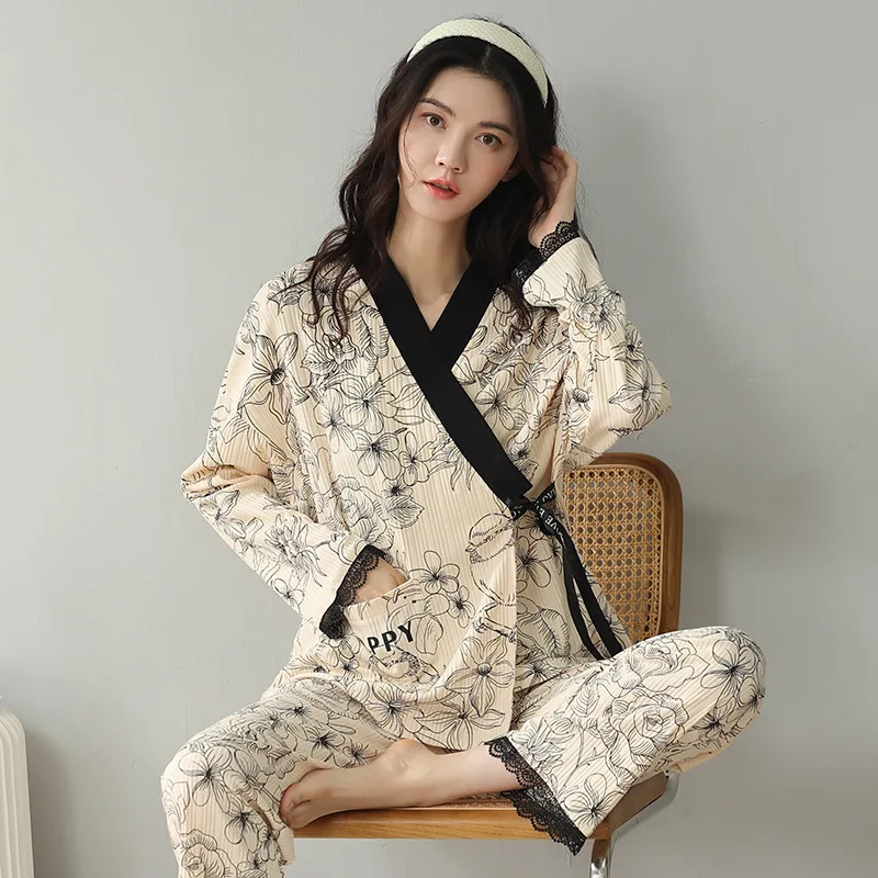 Pijama premamá de algodón con cárdigan de manga larga primavera y otoño - imagen 3