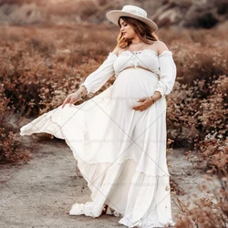 Vestido bohemio de maternidad en algodón y lino, manga larga