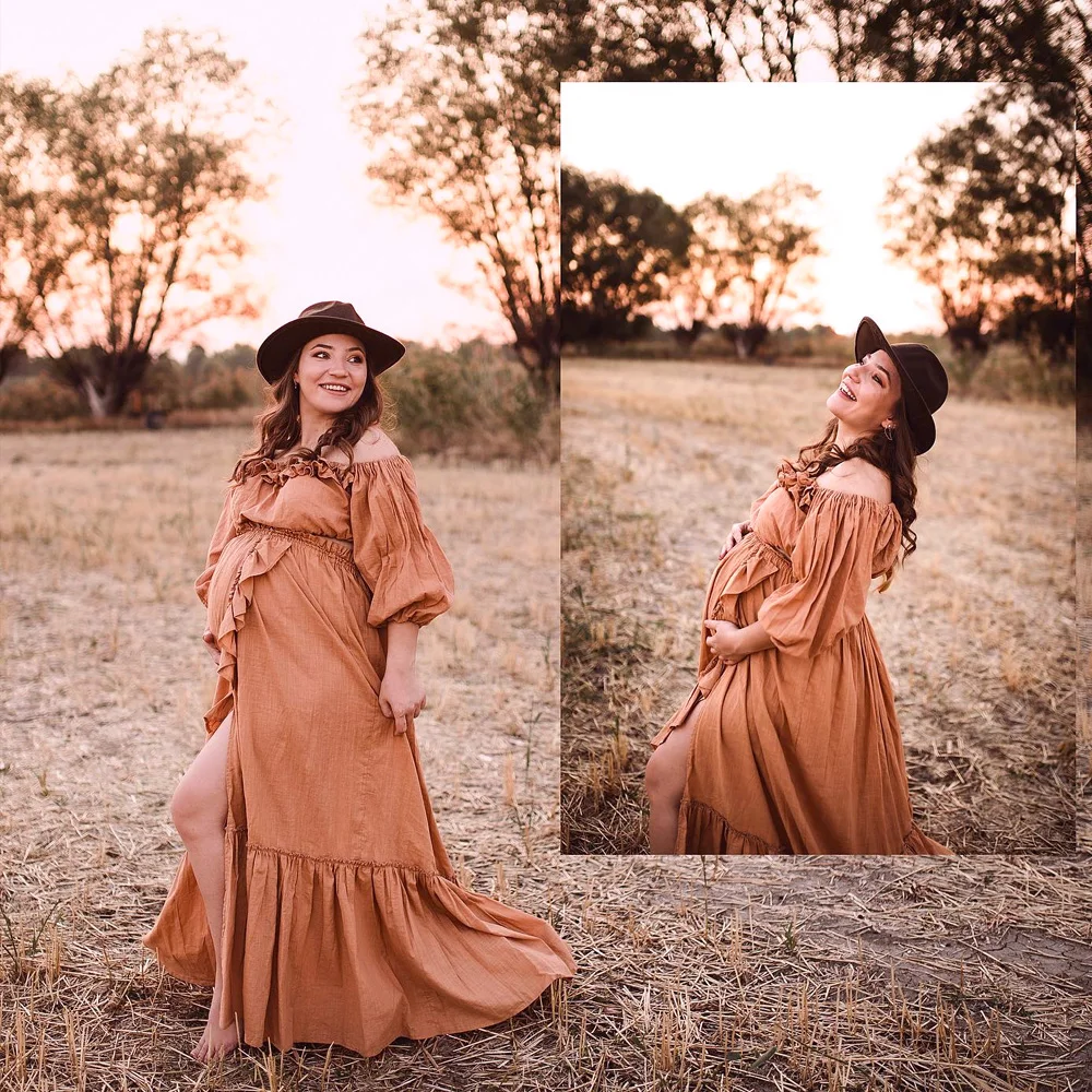 Vestido de maternidad bohemio en algodón con un hombro - imagen 2