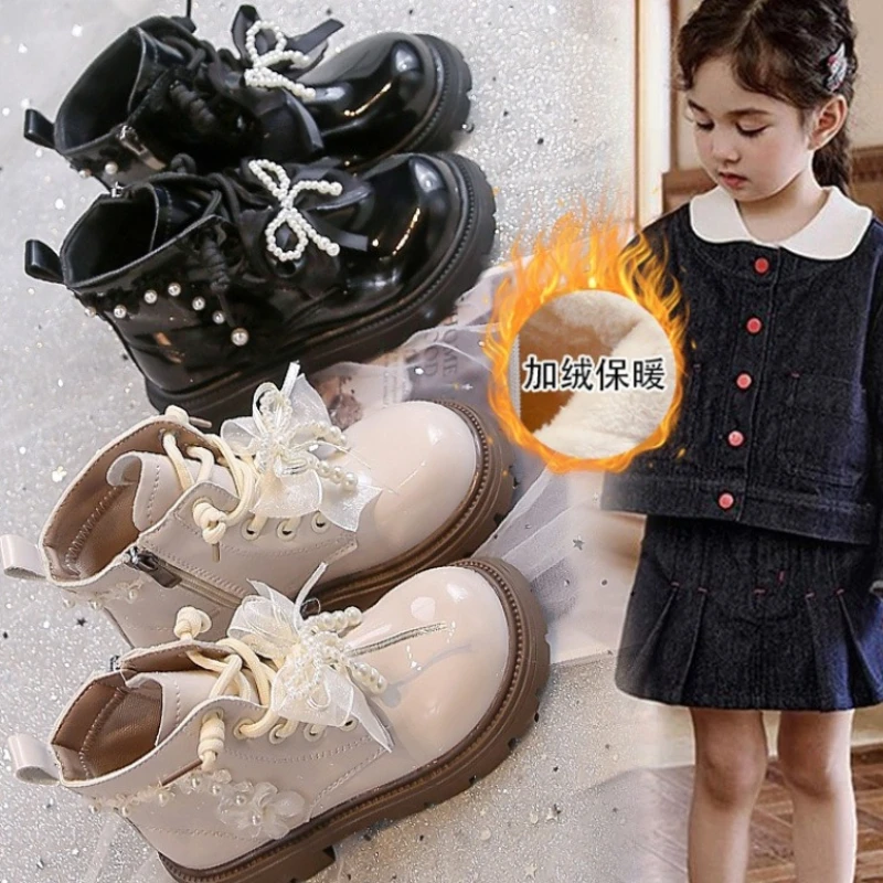 Botas de invierno para niña con lazo y terciopelo antideslizantes - imagen 4