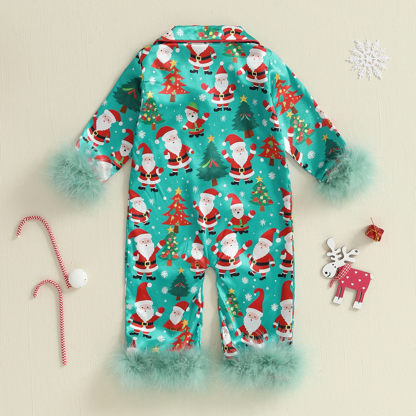 Tregren Pijama de Navidad tipo pelele satén para niña con botones - imagen 3
