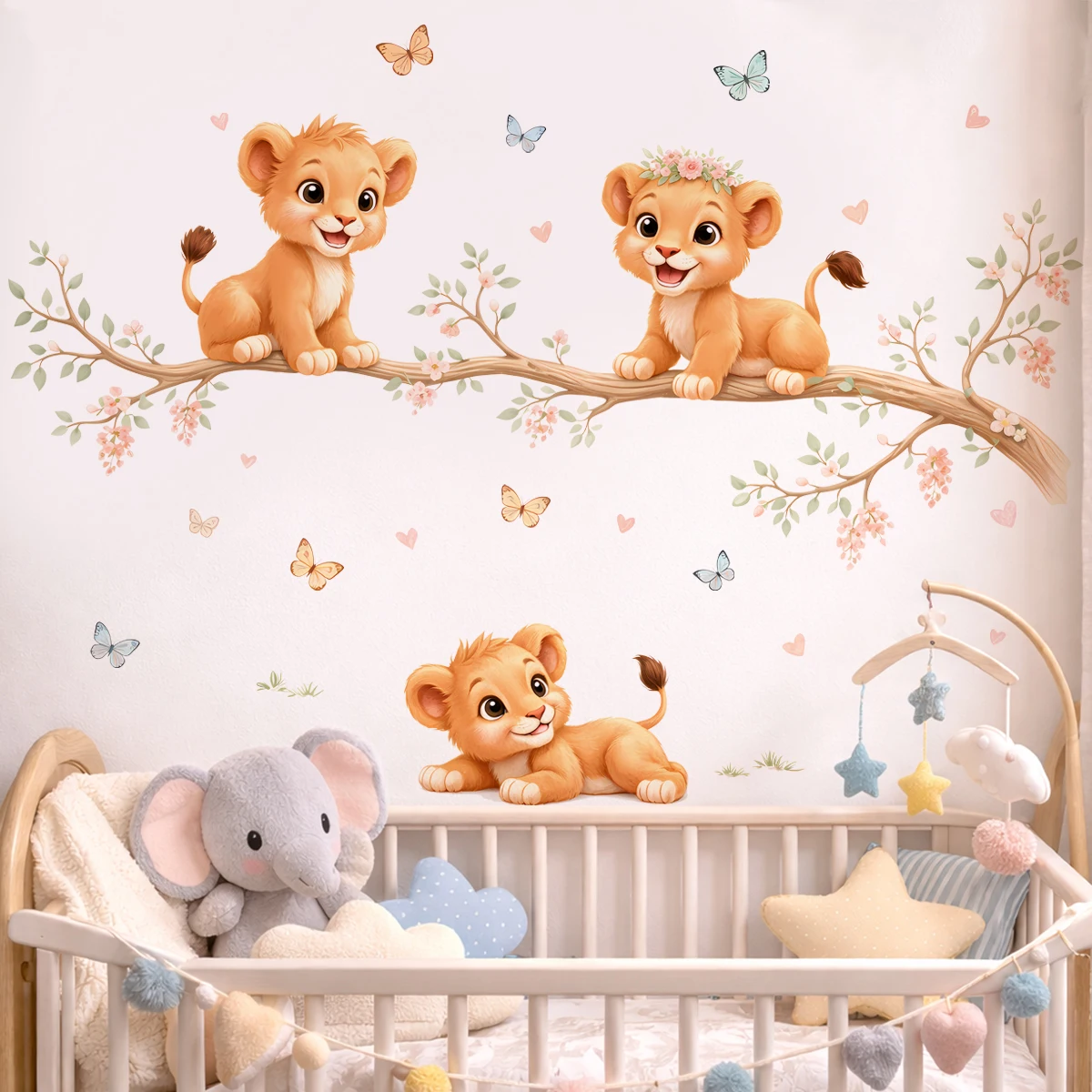 Pegatinas de pared león acuarela con ramas para habitación infantil - imagen 3