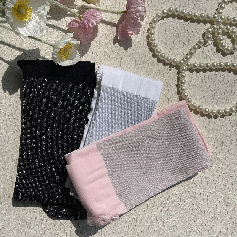 Medias de ballet para niña – Terciopelo plata con brillo