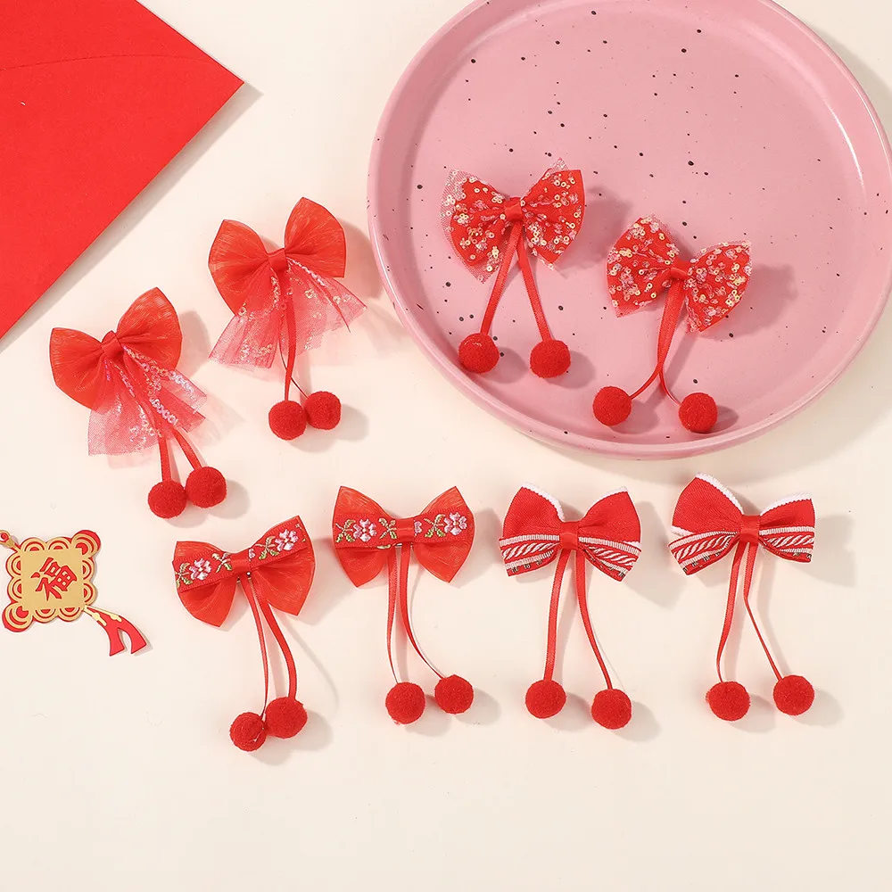 Pinzas para el cabello de terciopelo rojo con lazo: niñas y mujeres