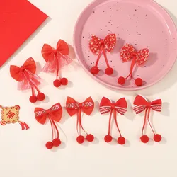 Pinzas para el cabello de terciopelo rojo con lazo: niñas y mujeres