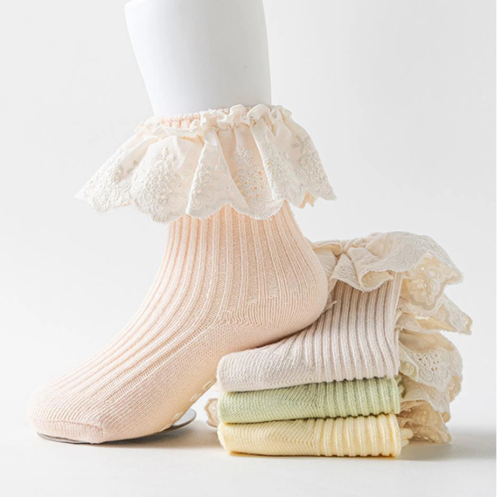Calcetines altos antideslizantes con encaje y volantes princesa niña - imagen 2