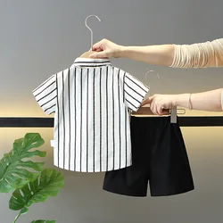 Conjunto de verano para niños de algodón con lazo a rayas manga corta