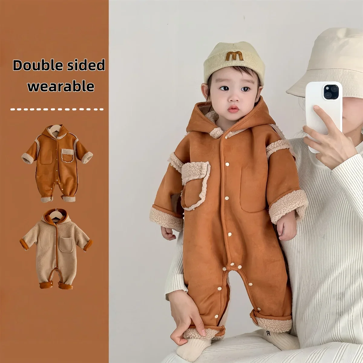 Pelele forrado de peluche para bebé – Cálido y suave para invierno - imagen 2