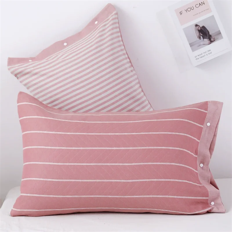 Funda de almohada de gasa algodón transpirable con rayas - imagen 3