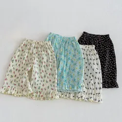 Milancel Pantalones florales de verano para niña – Pierna recta y lazo