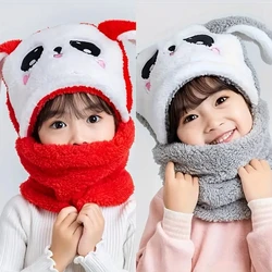 Gorro de terciopelo coral con conejo animado para bebé invierno