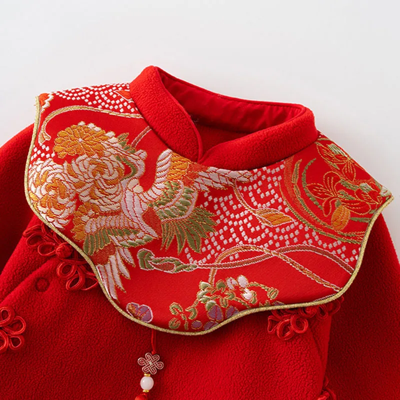 Mono de lana rojo con bordado para bebé niña – Otoño invierno - imagen 3
