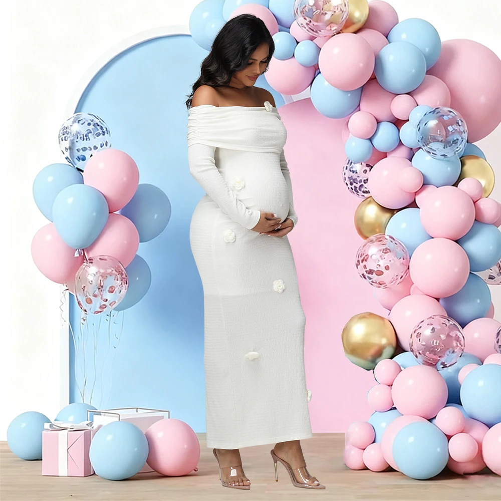 Vestido de maternidad floral con hombros descubiertos y manga larga - imagen 5
