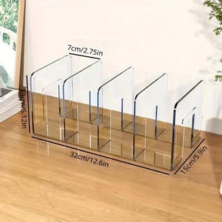 Organizador acrílico colgante mostrando los cuatro compartimentos