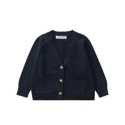 Jersey de punto en V para niño básico diario de vestir clásico