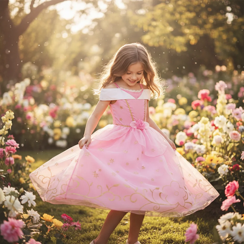 Vestido de princesa rosa con tul voluminoso y estrellas doradas - imagen 4