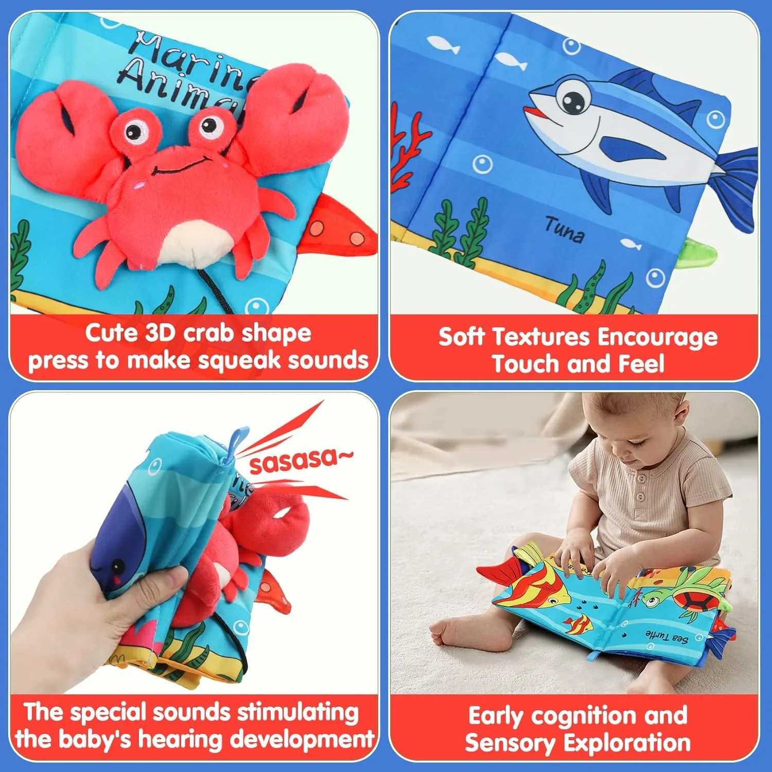 Libro de tela blandito con animales marinos para bebé - imagen 2