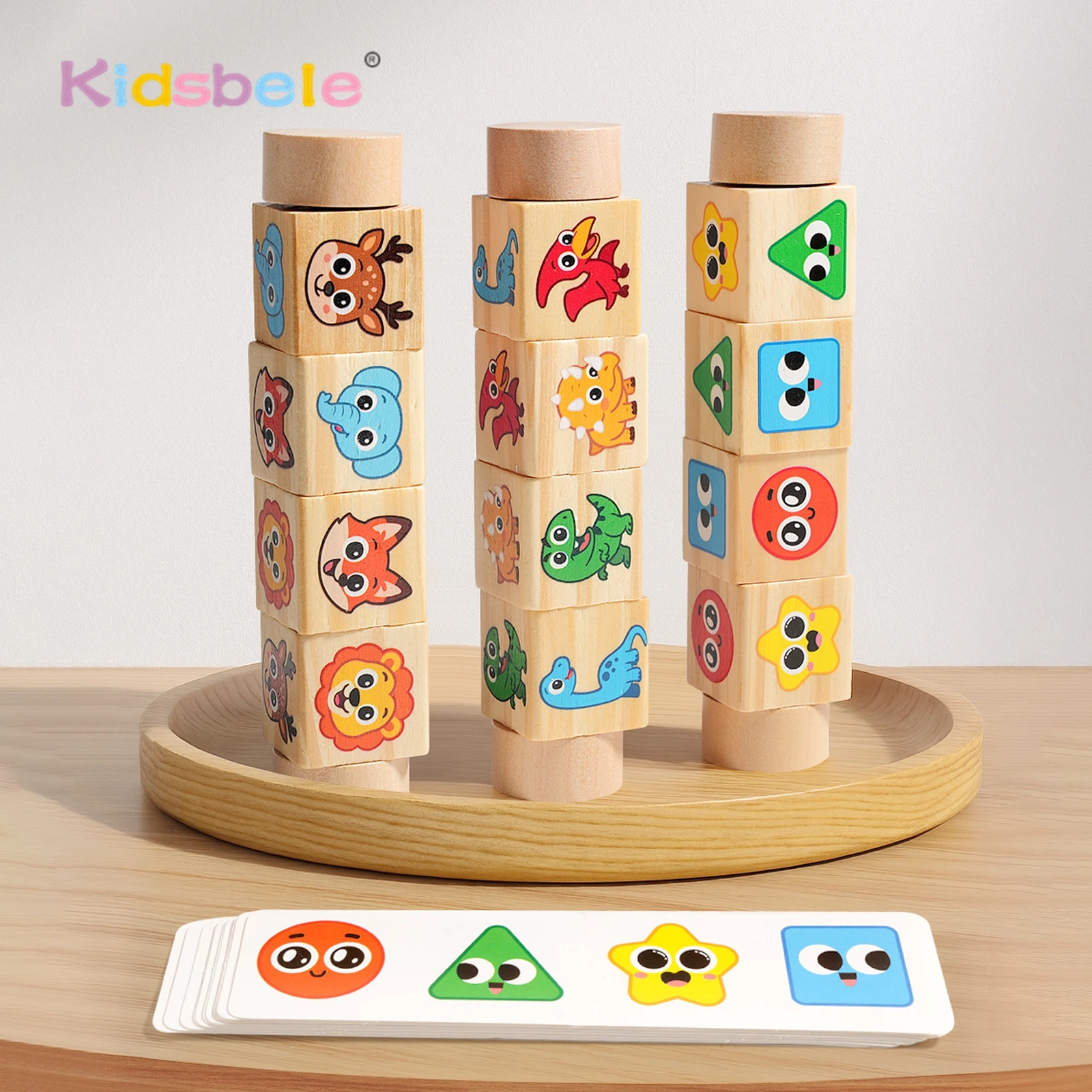 Bloques de construcción giratorios Montessori con animales de madera - imagen 2
