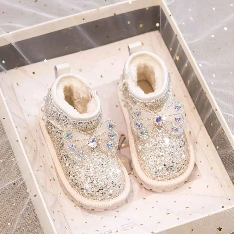 Botas de nieve infantiles de fondo plano, cálidas y cómodas