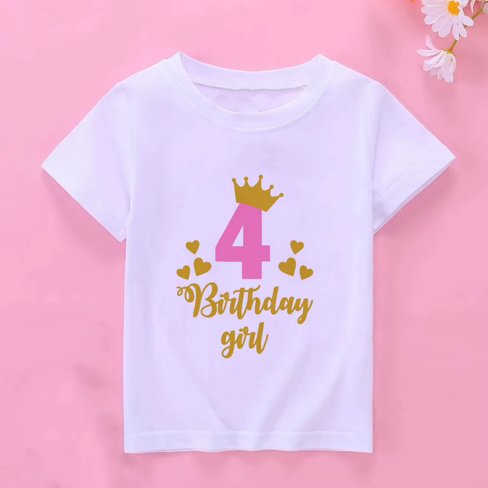 Camiseta feliz cumpleaños para niña – Manga corta con número - imagen 2